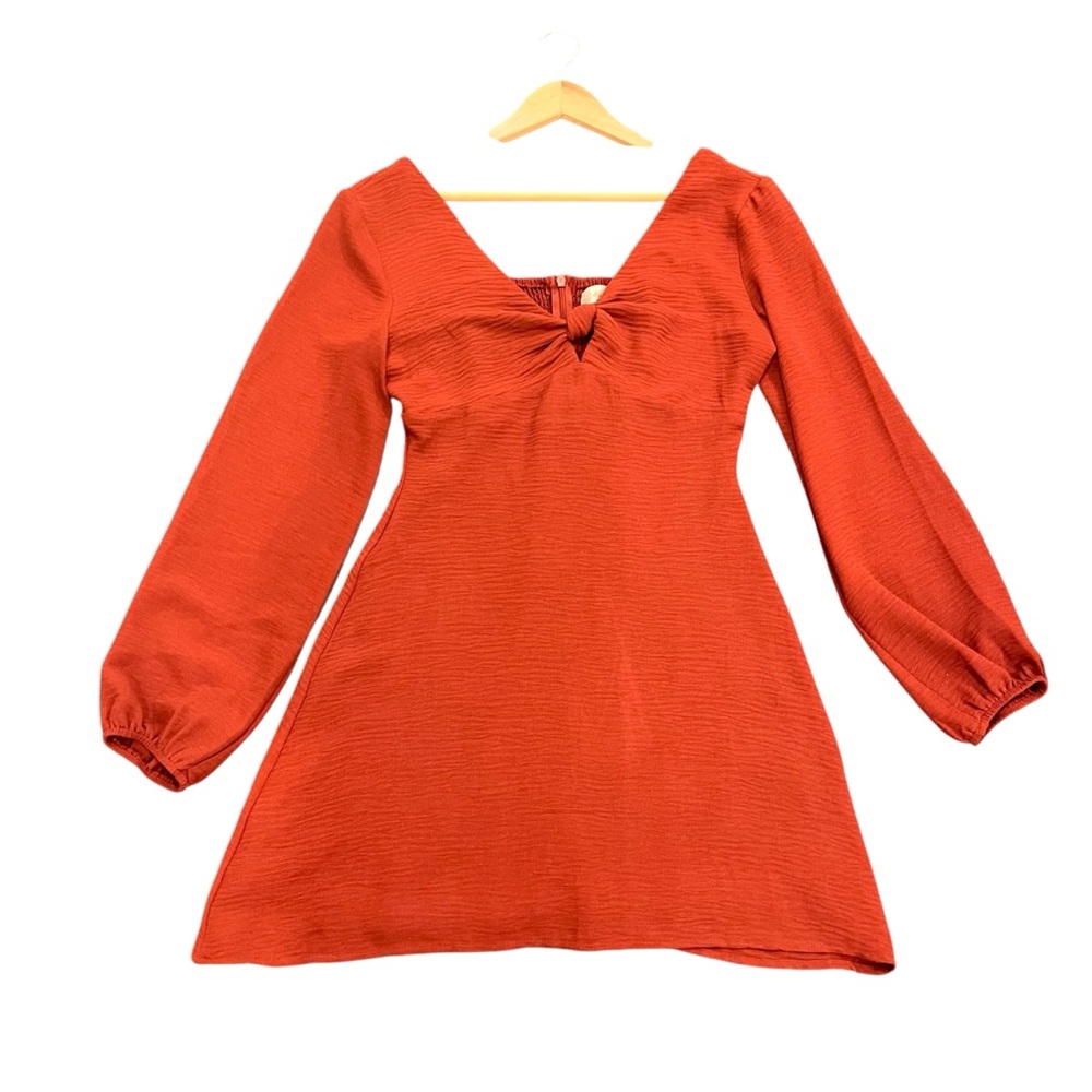 Altar'd State Rust Orange Knot Front Mini Dress Long Sleeve Textured Boho Small